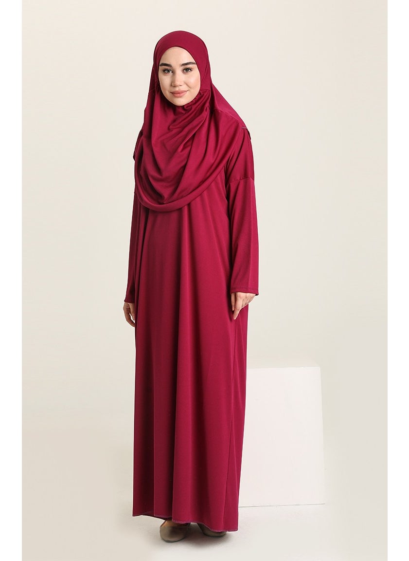 Sefa Merve - Large Size Practical Prayer Dress with Bag 1975-04 Plum - Image 1