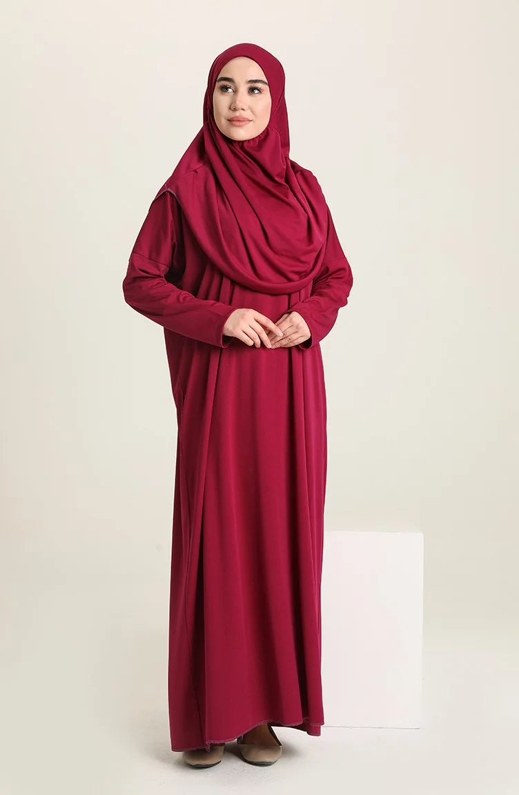 سيفا ميرفي Large Size Practical Prayer Dress with Bag 1975-04 Plum