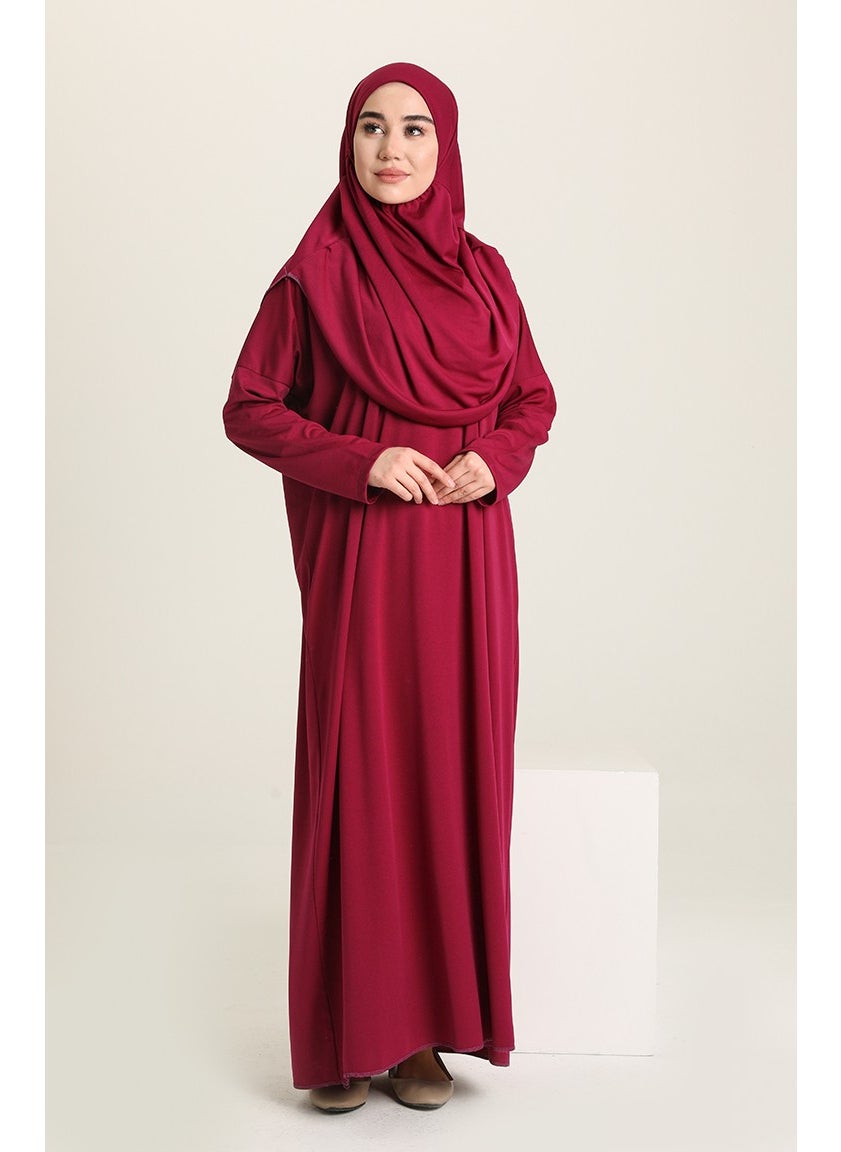 Sefa Merve - Large Size Practical Prayer Dress with Bag 1975-04 Plum - Image 1