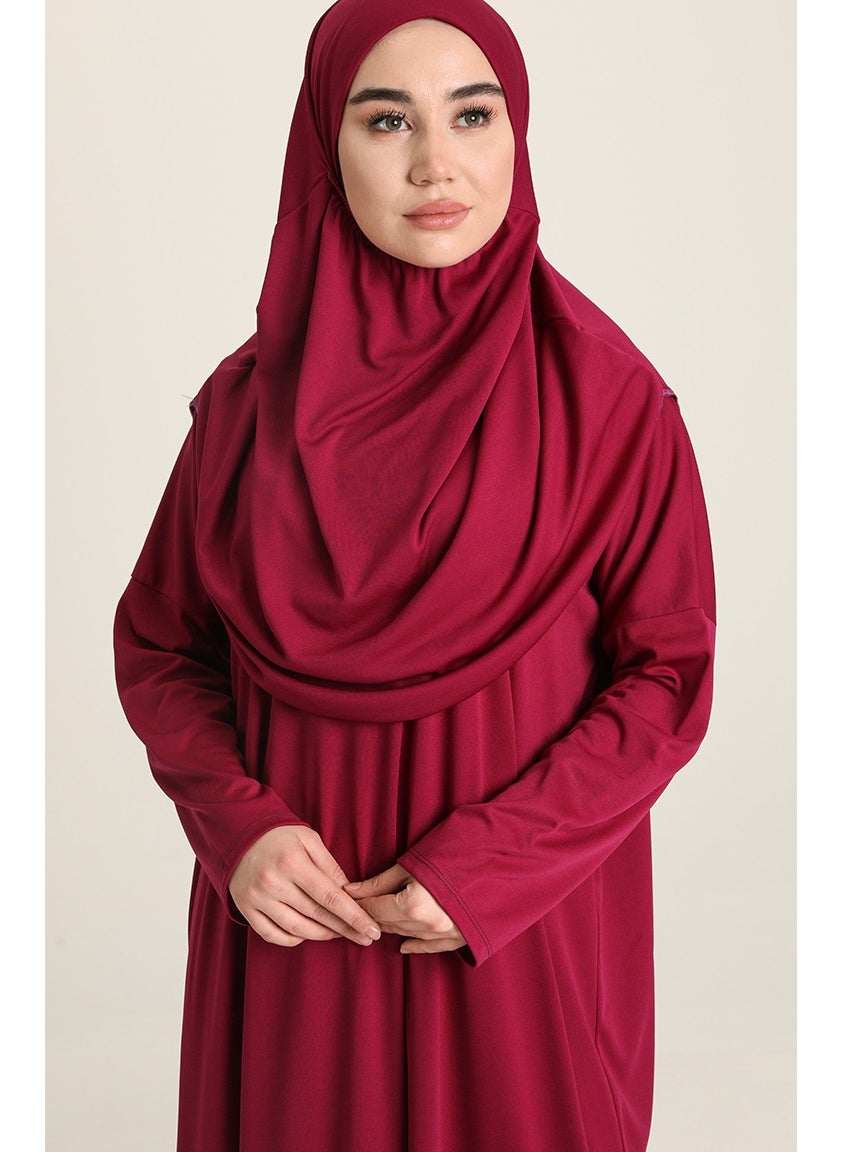 Sefa Merve - Large Size Practical Prayer Dress with Bag 1975-04 Plum - Image 1