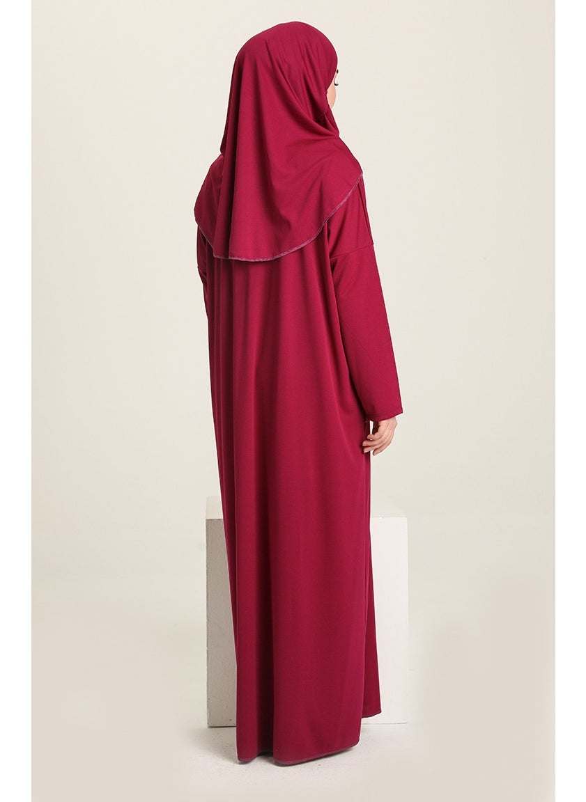Sefa Merve - Large Size Practical Prayer Dress with Bag 1975-04 Plum - Image 1