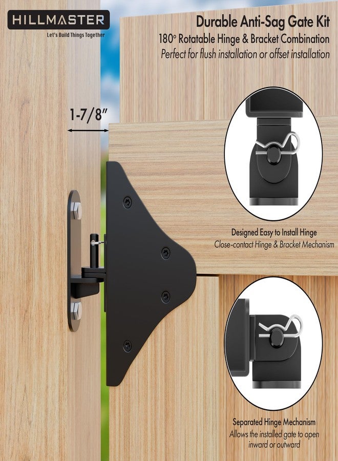 HILLMASTER Anti Sag Gate Frame Kit Fence Gate Kit Heavy Duty 90 Degree Right Angle Gate Hinges,Gate Hardware Kit with Gate Latch for Wooden Fences,Gate Corner Brace Bracket for Driveway Gates,Shed Door,Deck Gate - Image 2