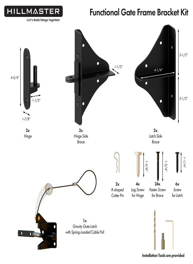 HILLMASTER Anti Sag Gate Frame Kit Fence Gate Kit Heavy Duty 90 Degree Right Angle Gate Hinges,Gate Hardware Kit with Gate Latch for Wooden Fences,Gate Corner Brace Bracket for Driveway Gates,Shed Door,Deck Gate - Image 5