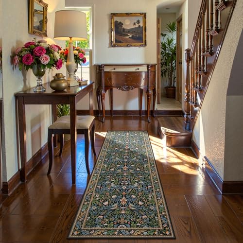 Morebes Floral Kitchen Runner Rug 2x6 Non Slip Washable Boho Botanical Hallway Runner UltraThin StainResistant Soft Carpet for Bathroom Entryway Laundry Room 6ft Navy Blue - Image 3