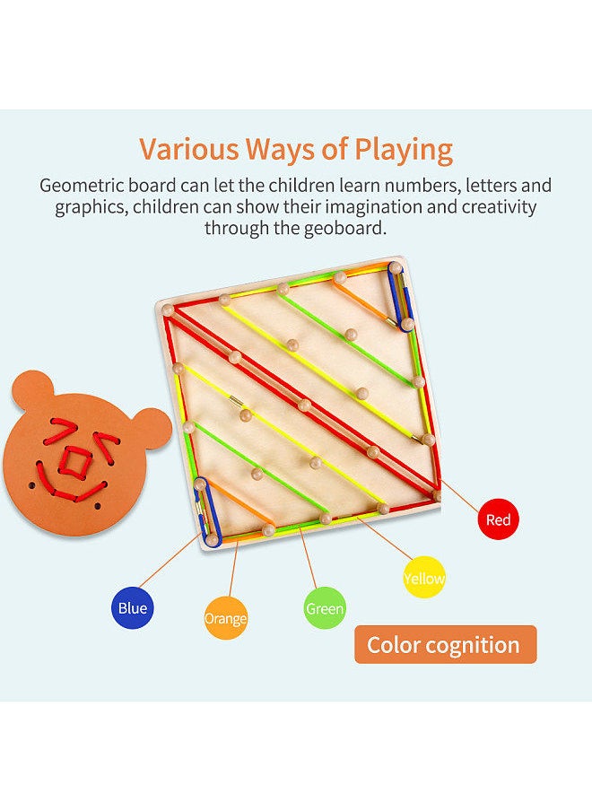 Generic - Wooden Geoboard Mathematical Manipulative Material 5x5 Array Geo Board with Elastic Bands Pattern Cards Threading Board Graphical Montessori Education Learning Toy Gift - Image 1
