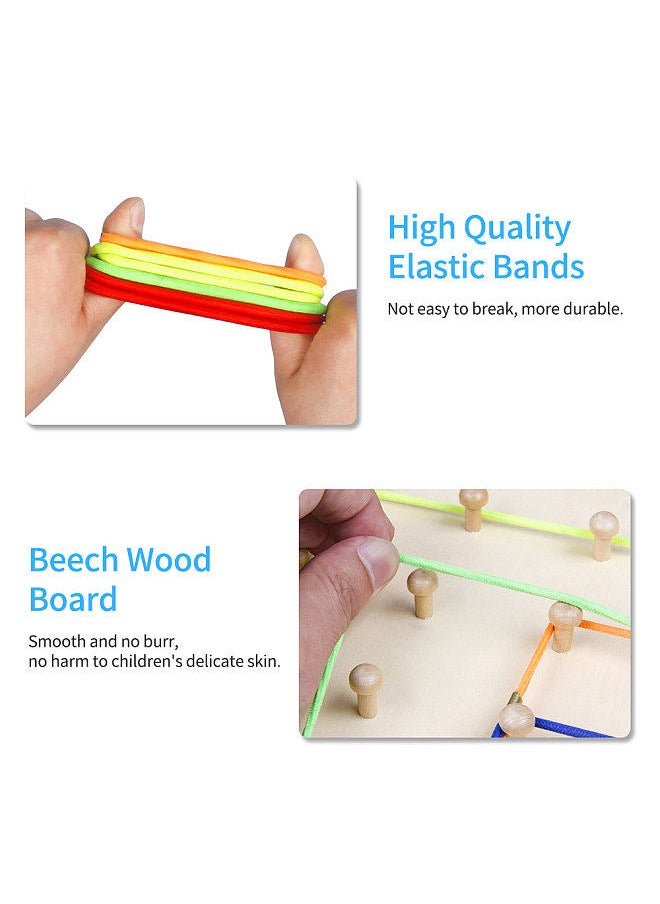 Generic - Wooden Geoboard Mathematical Manipulative Material 5x5 Array Geo Board with Elastic Bands Pattern Cards Threading Board Graphical Montessori Education Learning Toy Gift - Image 1