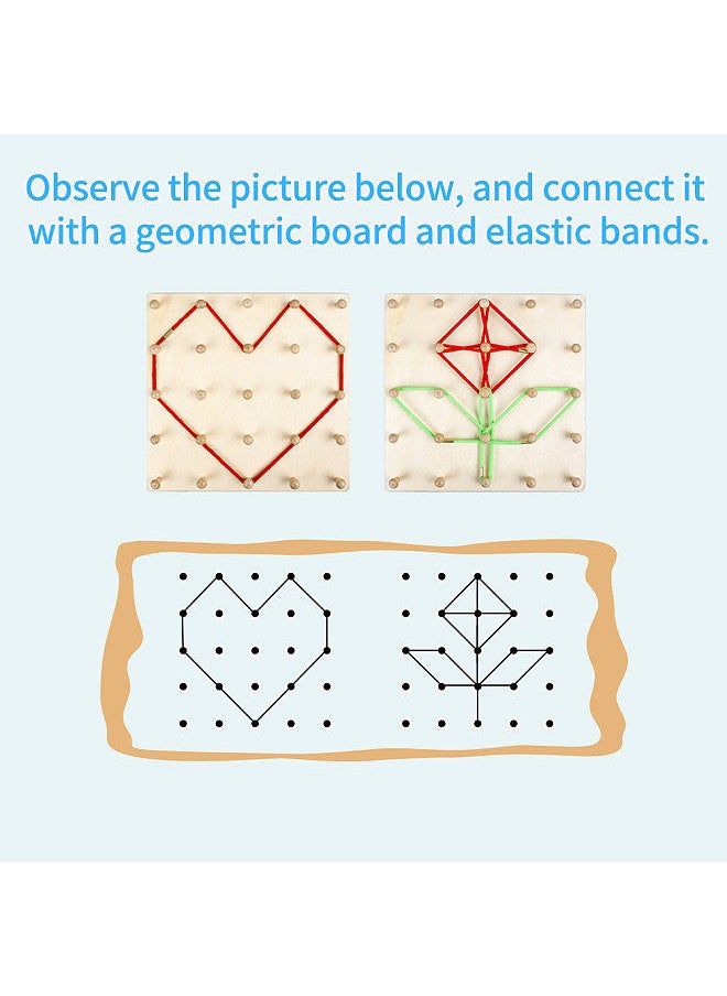 Generic - Wooden Geoboard Mathematical Manipulative Material 5x5 Array Geo Board with Elastic Bands Pattern Cards Threading Board Graphical Montessori Education Learning Toy Gift - Image 1