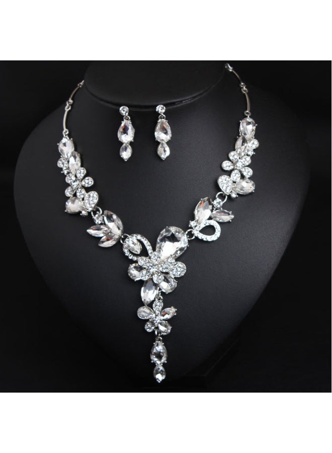 NIBEMINENT Crystal Flower Necklace and Earring Set