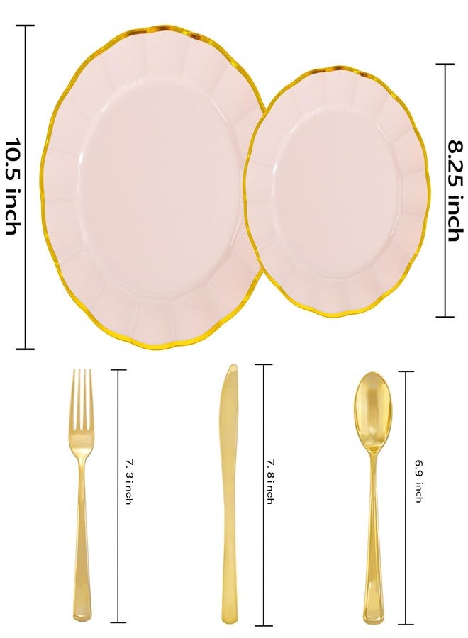 ejonirinjonir EI 150pcs Pink Plastic Plates with Gold Plastic Silverware,Pink Party Plates,Heavy Duty Plate Disposable,Gold Dinnerware Set for Birthday, Afternoon Tea,Wedding - Image 2