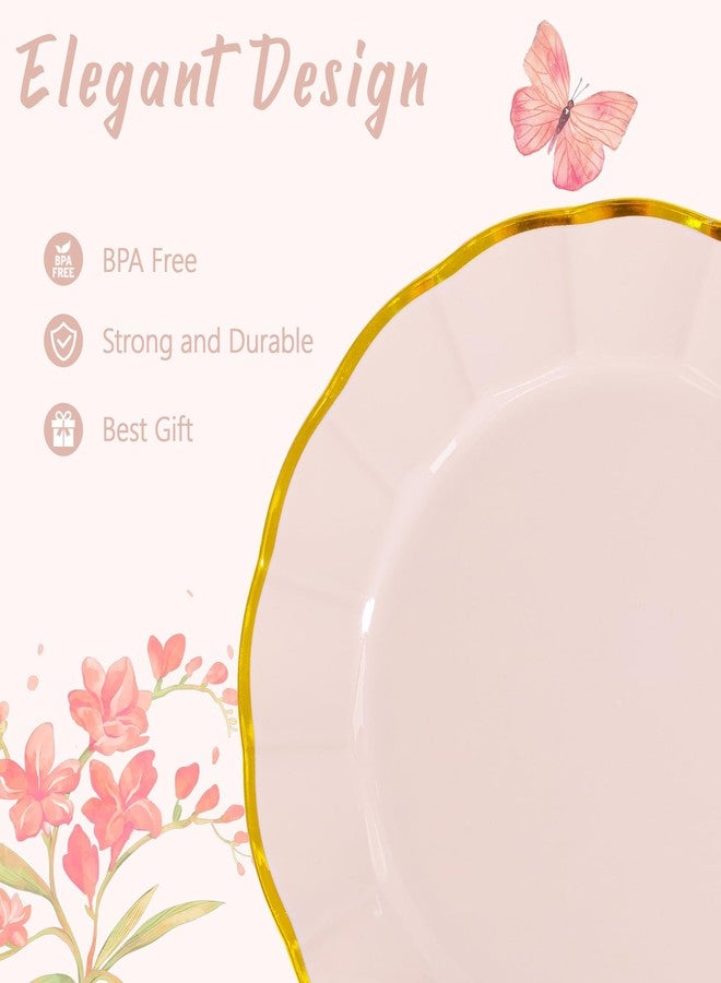 ejonirinjonir EI 150pcs Pink Plastic Plates with Gold Plastic Silverware,Pink Party Plates,Heavy Duty Plate Disposable,Gold Dinnerware Set for Birthday, Afternoon Tea,Wedding - Image 4