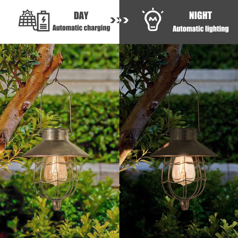 YAKii 6 Pack Solar Lantern Hanging Waterproof Outdoor Metal Solar Lamp with Warm White Light Decorate for Yard Garden Pathway Patio Porch (Antique Copper) - Image 3