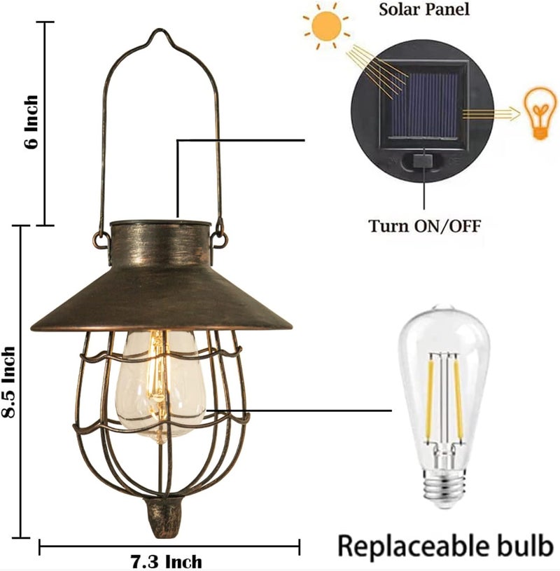 YAKii 6 Pack Solar Lantern Hanging Waterproof Outdoor Metal Solar Lamp with Warm White Light Decorate for Yard Garden Pathway Patio Porch (Antique Copper) - Image 4