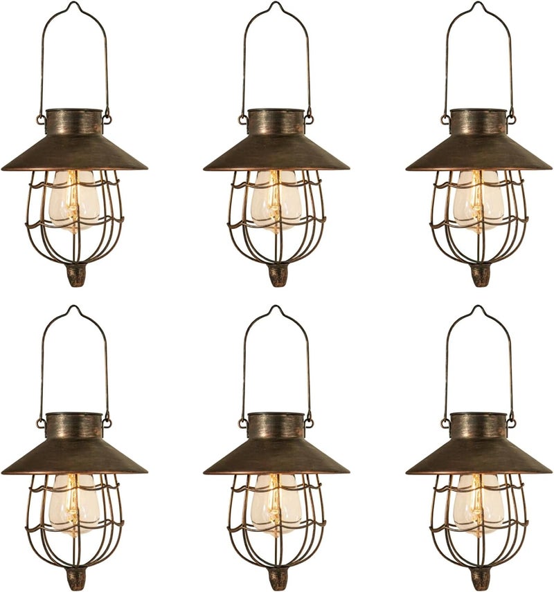 YAKii 6 Pack Solar Lantern Hanging Waterproof Outdoor Metal Solar Lamp with Warm White Light Decorate for Yard Garden Pathway Patio Porch (Antique Copper) - Image 1