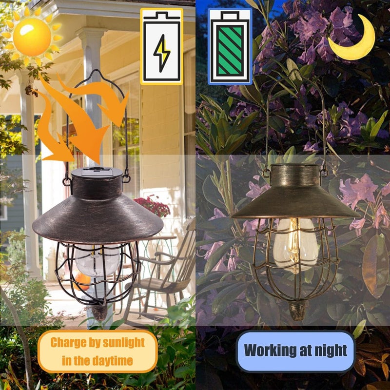 YAKii 6 Pack Solar Lantern Hanging Waterproof Outdoor Metal Solar Lamp with Warm White Light Decorate for Yard Garden Pathway Patio Porch (Antique Copper) - Image 5