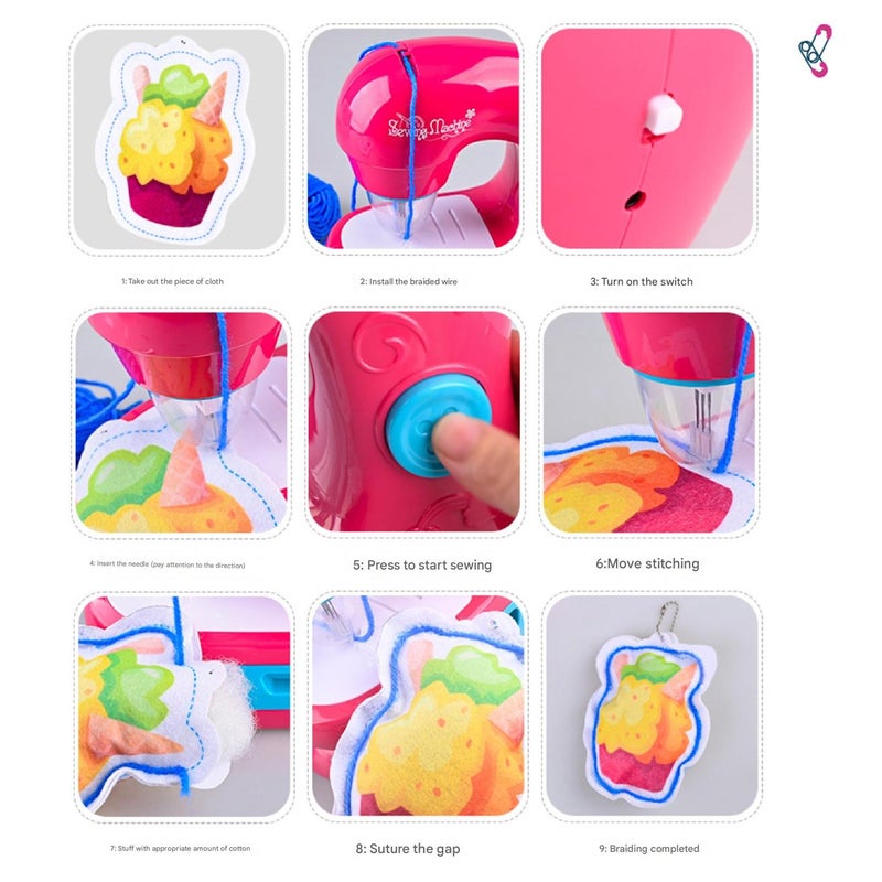 Mini Sewing Machine Toy Kit for Kids Beginners, 22pcs Portable Electric Sewing Machine with Sewing Kit, Light and Finger Guard, Birthday Christmas Gift for Kids Girls 4-12 - Image 4