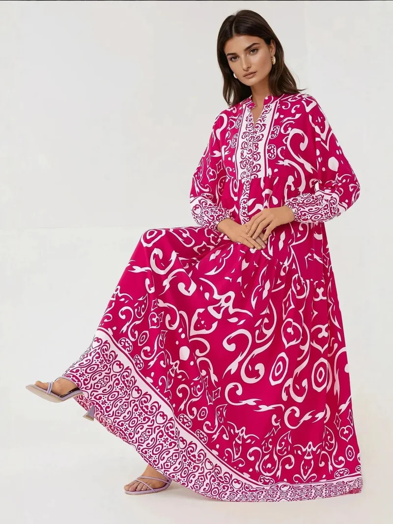 HICCUP Printed Long Sleeve Viscose Maxi Dress