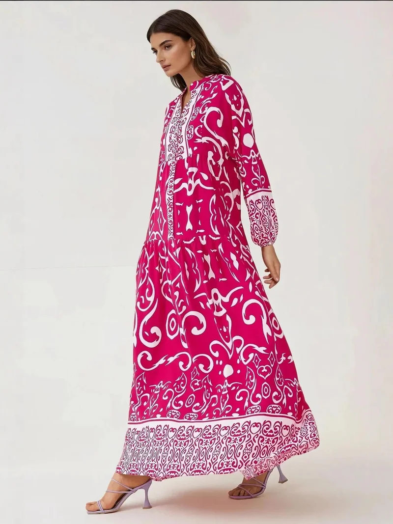 HICCUP Printed Long Sleeve Viscose Maxi Dress