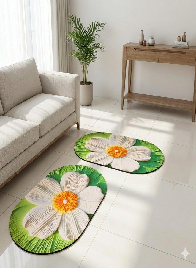 HAVANISH Soft sillicon Super Absorbent Door Mats, 40x60cm Anti Skid Quick Drying & Water Absorbent Multi Design Bathroom Carpets Bathroom Entrance Door Mats (Pack of 2) (3D Beautiful Flowers) - Image 1