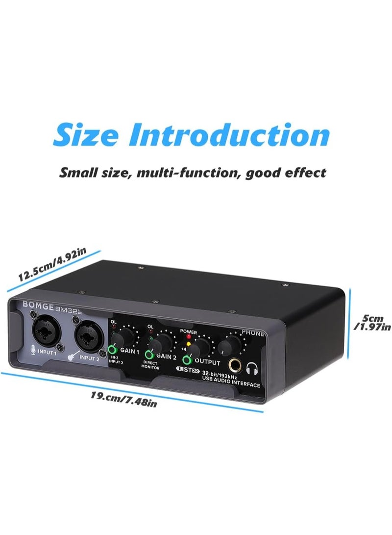 BOMGE BMG-22 USB Audio Interface 24-Bit 192kHz with Dual XLR Inputs 48V Phantom Power and Direct Monitoring - Image 3