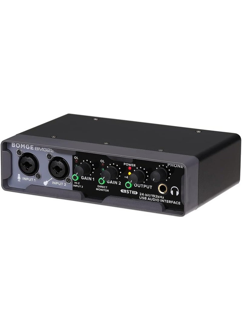 BOMGE BMG-22 USB Audio Interface 24-Bit 192kHz with Dual XLR Inputs 48V Phantom Power and Direct Monitoring - Image 1