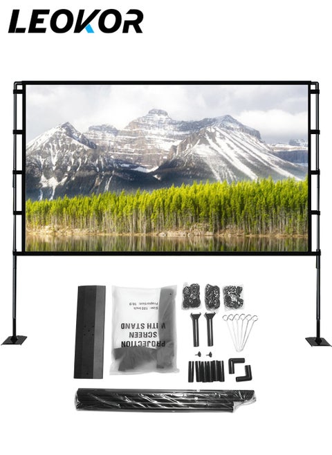 Projector Screen and Stand,100 Inch Portable Outdoor,16:9 4K 1080p HD Movie,with Carry Bag for Indoor Outdoor Home Theater Camping Foldable Anti Crease