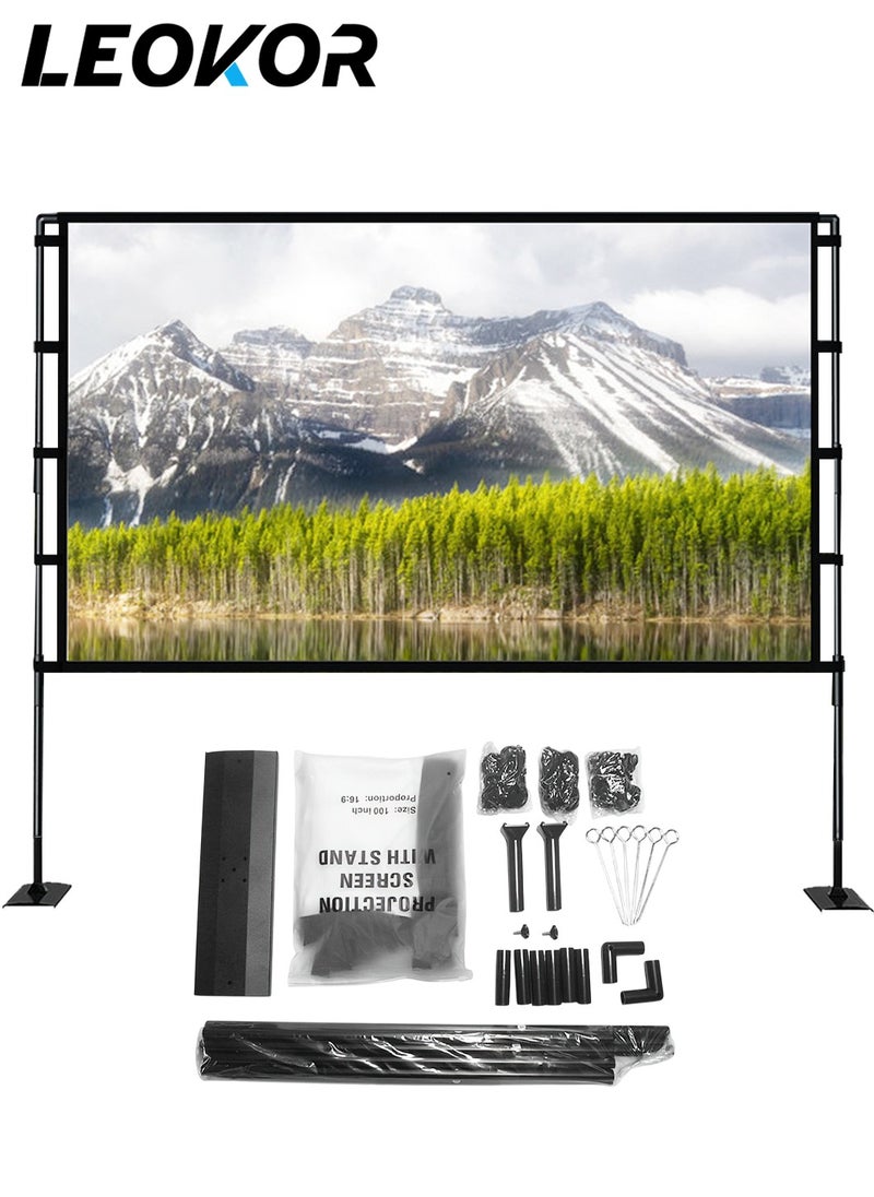 LEOKOR Projector Screen and Stand,100 Inch Portable Outdoor,16:9 4K 1080p HD Movie,with Carry Bag for Indoor Outdoor Home Theater Camping Foldable Anti Crease  - Image 1