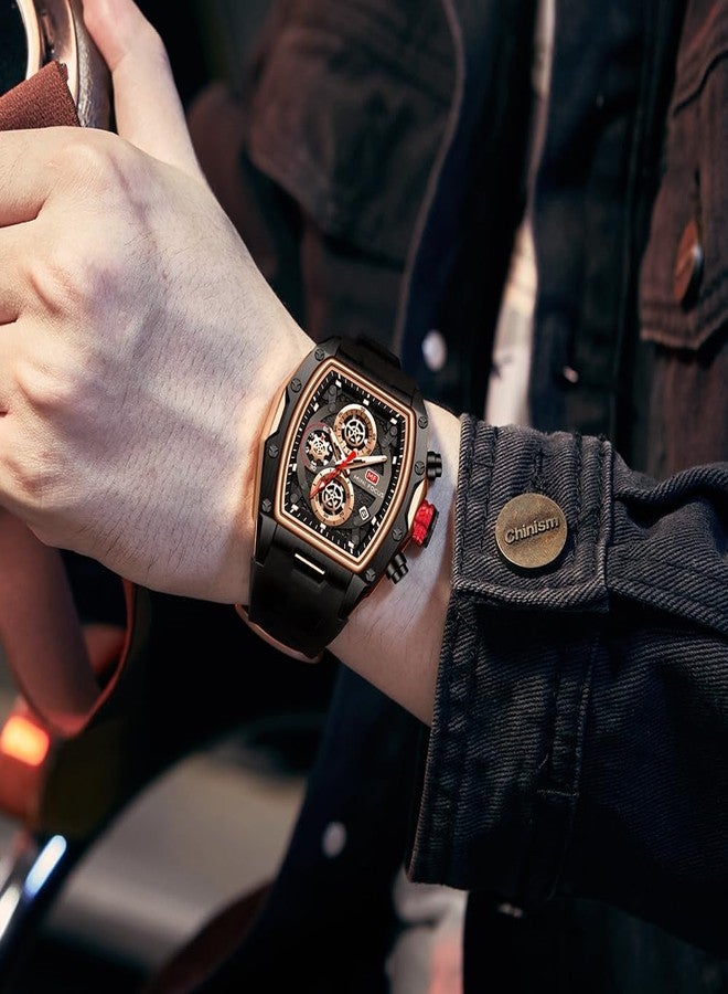 MF MINI FOCUS Men Watch Unique Tonneau Casual Wrist Watches (Chronograph/Waterproof/Luminous/Calendar/24 Hours) Silicon Band Fashion Watch for Men（Black & Golden）, (MF0473G.01) - Image 3