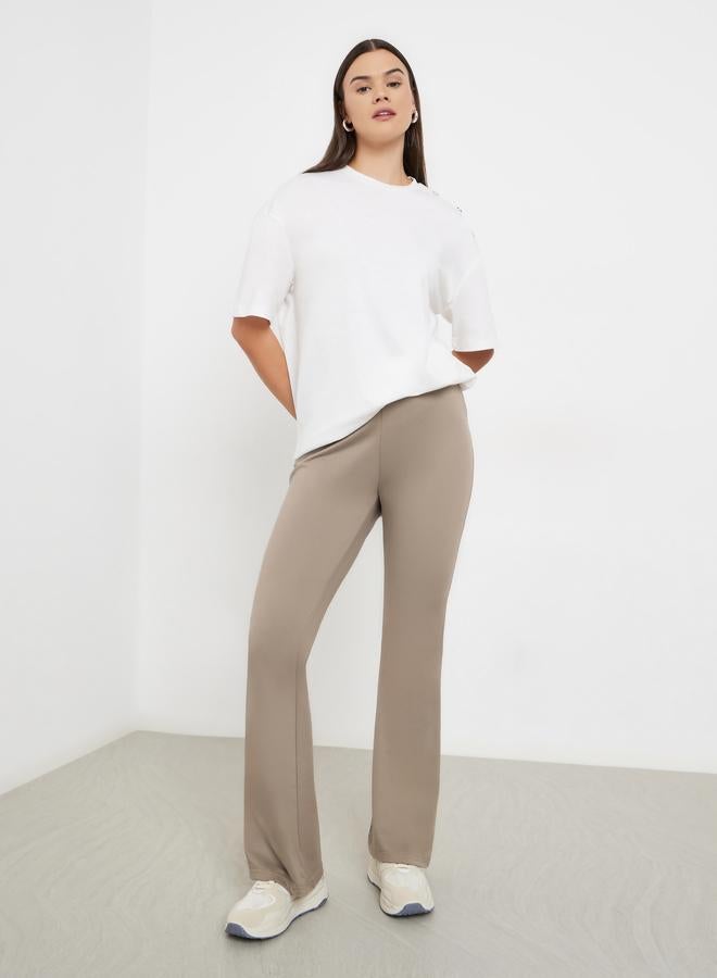 Styli Beige Elastic Waistband Flared Leggings - Image 1