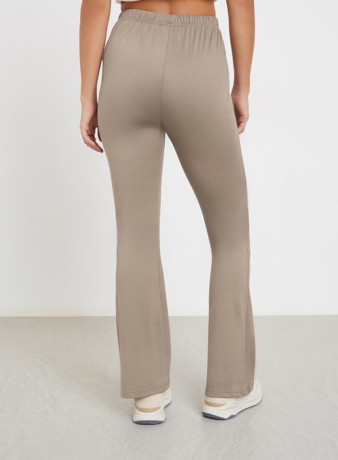 Styli Beige Elastic Waistband Flared Leggings - Image 4