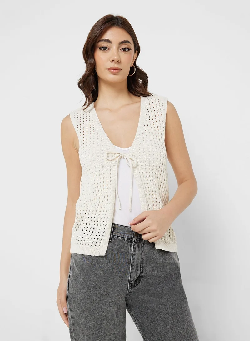 Tie Front Knitted Detail Vest