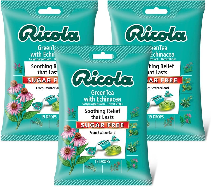 Ricola Ricola Sugar Free Green Tea with Echinacea Cough Suppressant Throat Drops 19ct Bag(Pack of 3)