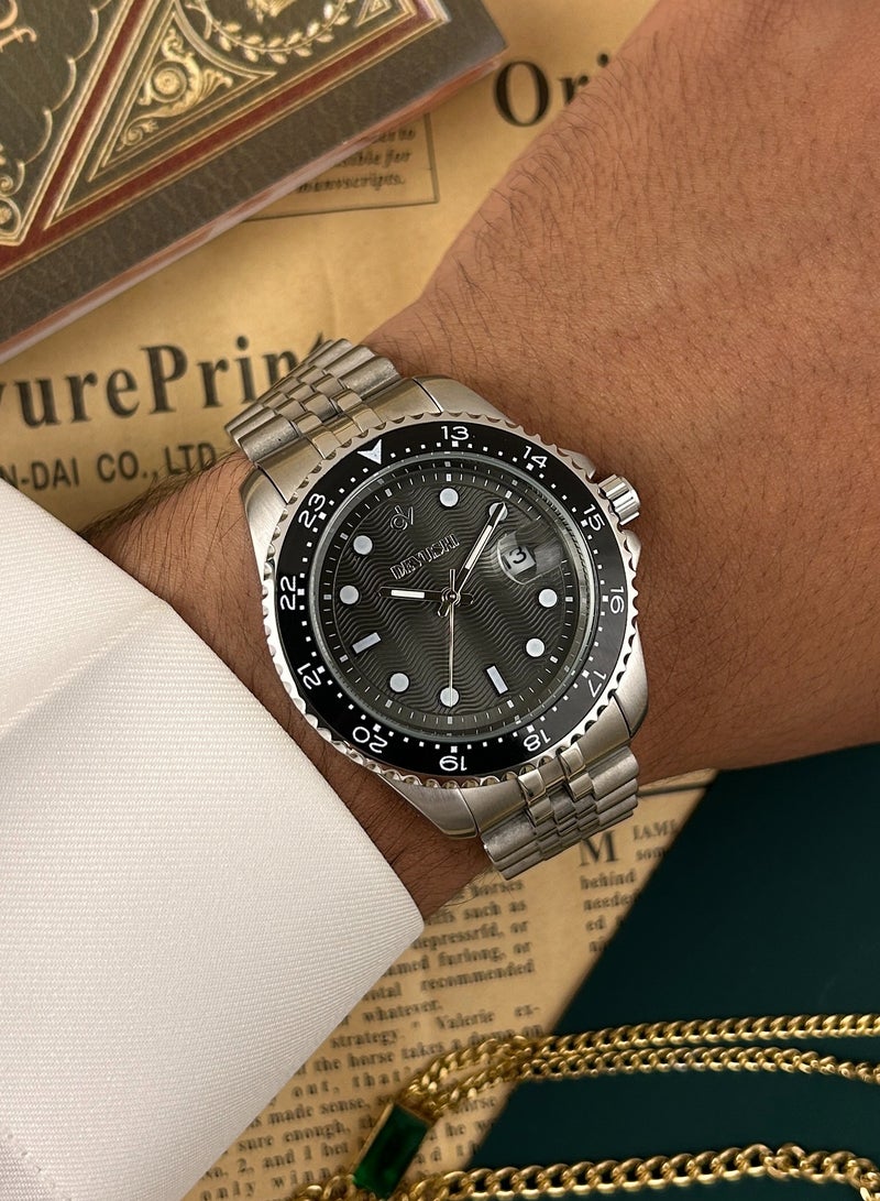 ديفوشي ساعة ديفوشي رجالية فضية بستايل رياضي وسوار استيل - Image 1