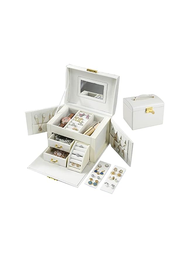 PROMASS Small Jewelry Organizer Box for Travel, Portable Mini Jewelry Travel Case with Mirror Lock for Rings Necklaces Bracelets Earrings, Gift for Women Girl (big) - Image 2