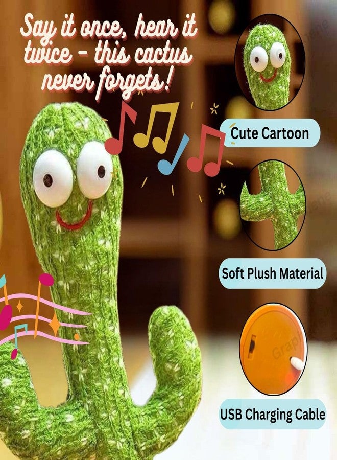 Graphene Talking Cactus Baby Toys for Kids USB Cable Cactus Plush Toy Interactive Toy That Dances Sings Wriggle Repeats Rechargeable Funny Home Decor Toys for Children Girl Boy - Image 2