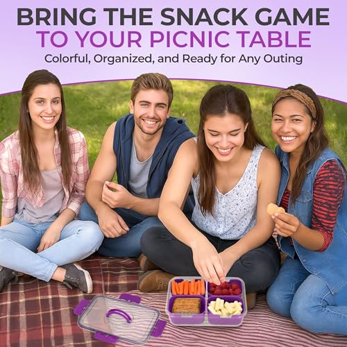 KEYVOZ Snackle Box Container with Lid- Travel Charcuterie Box with Handle - Organizer for Candy, Fruit, Nuts, Veggies, Snacks, Beach Essentials, Portable Lunch Box (Purple, Small) - Image 4