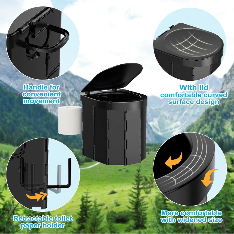 PAHTTO Portable Camping Toilet, Folding Toilet for Adults with Lid and Retractable TP Holder, Waterproof Porta Potty with Carry Bag and Disposible Liners for Camping, Hiking, RV Travel - Image 2