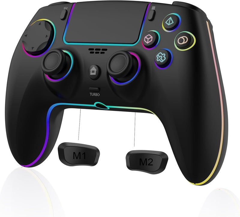 JUNHUAN Cross-material combo compatible Wireless Controller for PS5 Pro/PlayStation-5/PC/Mac with Hall Effect joystick trigger/Back Paddles/Cool RGB/Motion Sensor/TURBO/3.5mm Audio Jack - Built-in Speakers Support P-S5 Console Audio Elegant practical multi-option build - Image 1