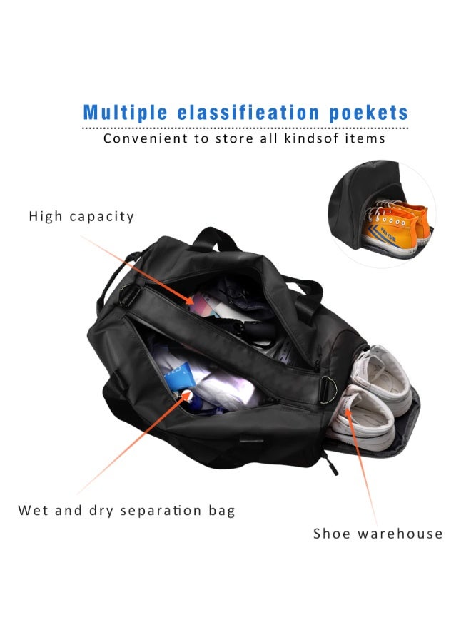 Chabeia Gym Bag with Dry Wet Separation – Waterproof Sport Duffle Bag with Shoes Compartment, Ideal for Yoga, Fitness, Travel, and Weekend Trips (Black) - Image 5