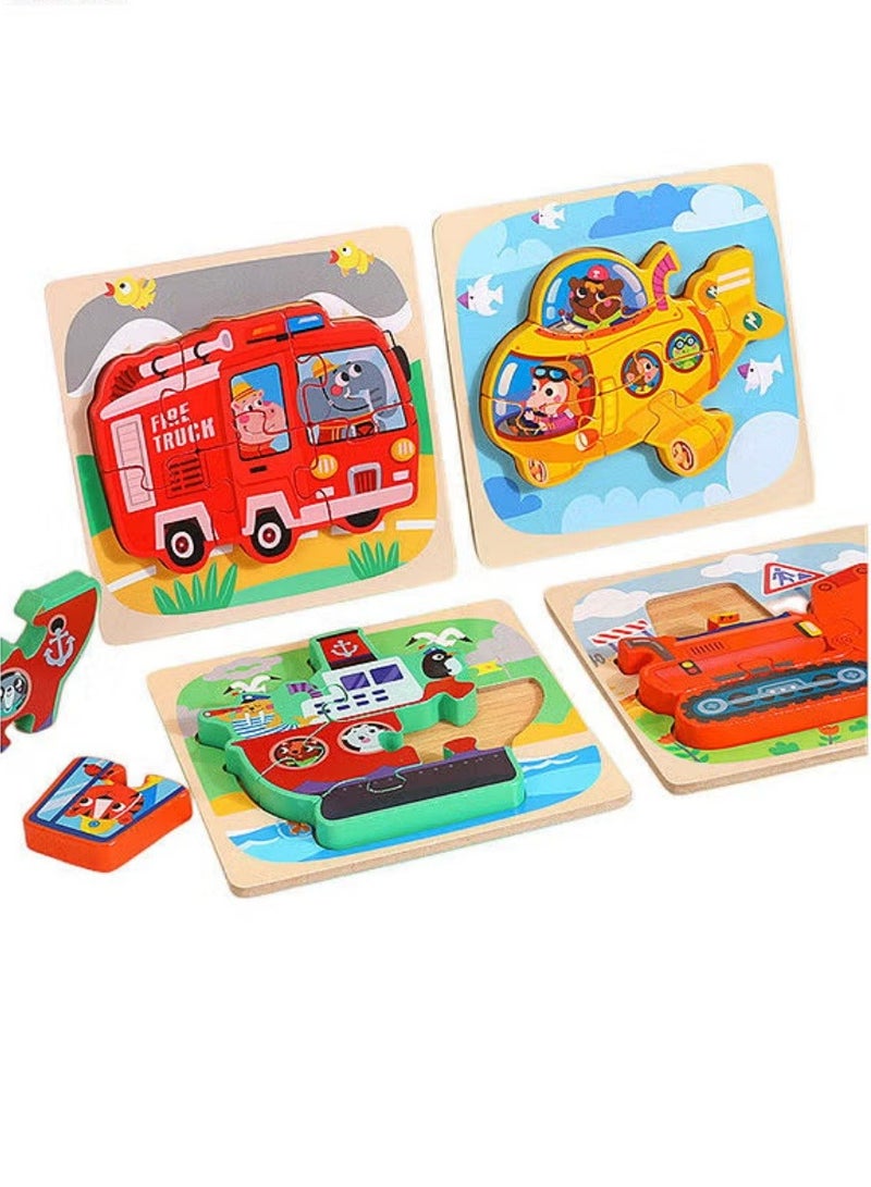 دبليو أيه أو كي أن 4pcs 3D الألغاز الخشبية للأطفال الصغار الأطفال لعب التعلم التعليمي قبل المدرسة للأطفال الصغار 1-3,الألغاز الخشبية للأطفال الصغار 1 2 3 4 سنوات,ألعاب مونتيسوري هدايا للأطفال الصغار الأولاد البنات - Image 1