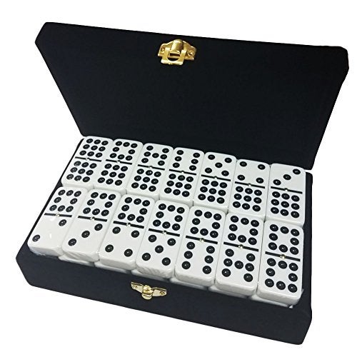 Marion Double 9 Domino Set 55 Tiles Jumbo Tournament Professional Size with Spinners in Elegant Velvet Storage Box White - Image 1
