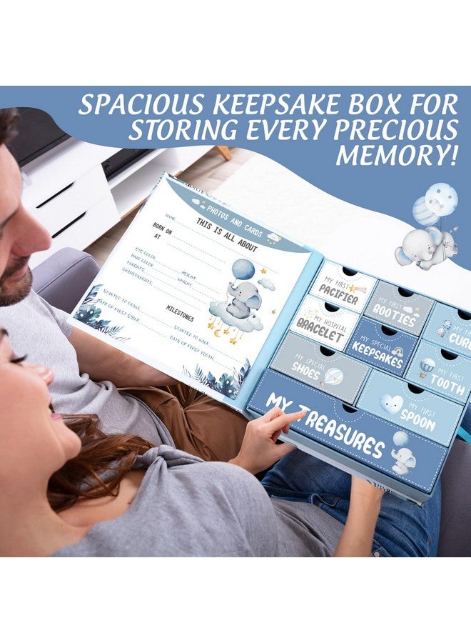Beeveer Baby Keepsake Box for Treasured Memories Elephant Newborn Memory Organizer with 9 Labeled Compartments Newborn First Keepsake Book Gender Neutral Baby Shower Gifts for Girls Boys - Image 4