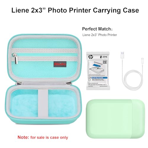 Elonbo Carrying Case for Liene 2x3” Photo Printer, Portable Mini Color Instant Print Digital Camera Hard Travel Bag, Smartphone Picture Printer Storage Holder, Mesh Pocket Fits Photo Paper Cable,Green - Image 2