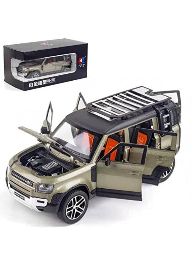 لاند روفر 1:24比例路虎卫士玩具车，金属模型豪华金属车收藏系列 | 收藏玩具 | 锌合金拉回式设计，配备前后灯光和声音效果 | 可开启车门 - (绿色) - Image 1