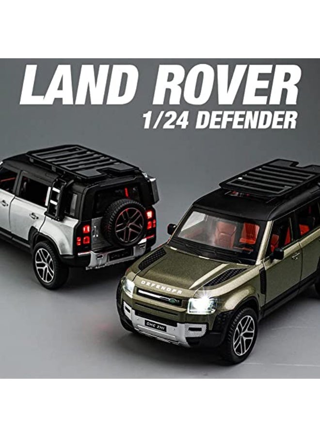 لاند روفر 1:24比例路虎卫士玩具车，金属模型豪华金属车收藏系列 | 收藏玩具 | 锌合金拉回式设计，配备前后灯光和声音效果 | 可开启车门 - (绿色) - Image 4