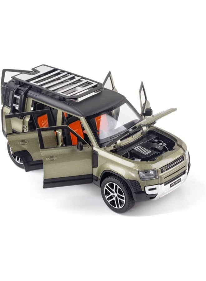 لاند روفر 1:24比例路虎卫士玩具车，金属模型豪华金属车收藏系列 | 收藏玩具 | 锌合金拉回式设计，配备前后灯光和声音效果 | 可开启车门 - (绿色) - Image 2