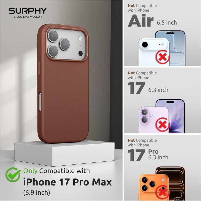 SURPHY Designed for iPhone 17 Pro Max Leather Case, Compatible with MagSafe Wireless Charging Faux Leather Case with Metallic Buttons and Microfiber Lining for 17 Pro Max 6.9 inch 2025 Brown - Image 2