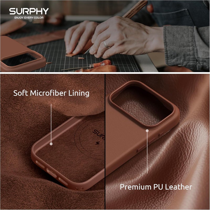SURPHY Designed for iPhone 17 Pro Max Leather Case, Compatible with MagSafe Wireless Charging Faux Leather Case with Metallic Buttons and Microfiber Lining for 17 Pro Max 6.9 inch 2025 Brown - Image 5
