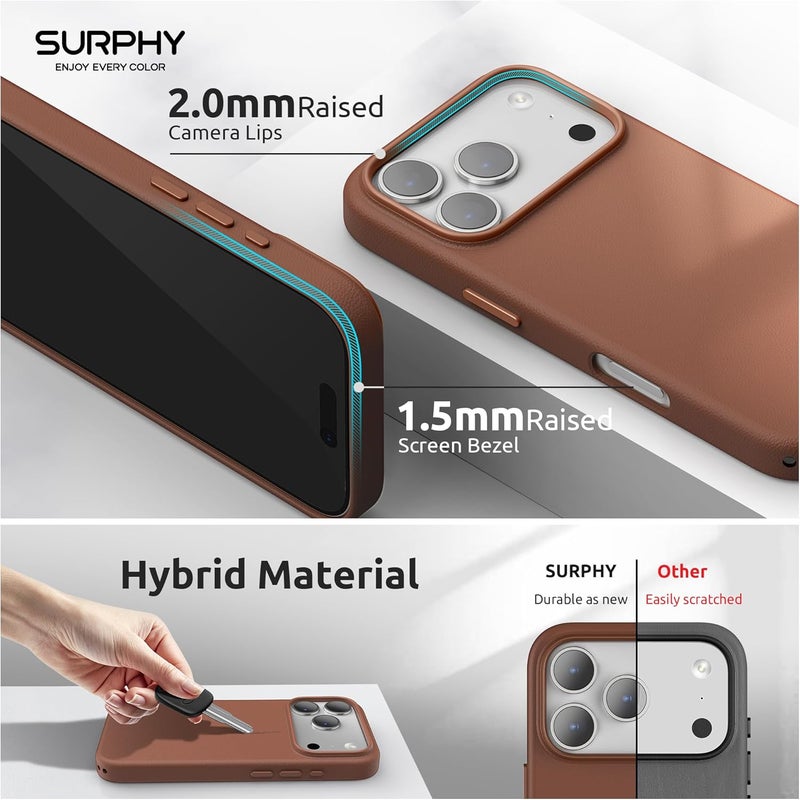 SURPHY Designed for iPhone 17 Pro Max Leather Case, Compatible with MagSafe Wireless Charging Faux Leather Case with Metallic Buttons and Microfiber Lining for 17 Pro Max 6.9 inch 2025 Brown - Image 4