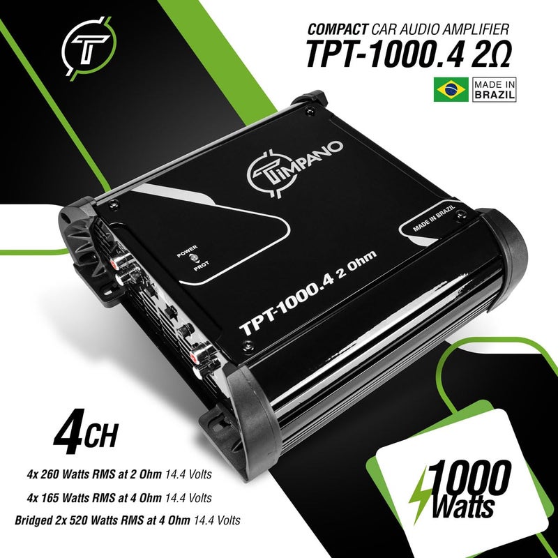 TIMPANO TPT-1000.4 Compact 4 Channel Car Audio Amplifier – 4 x 260 Watts at 2 Ohms – High Power Stereo 12 Volts Full Range Class D Amp Bridgeable - Image 2