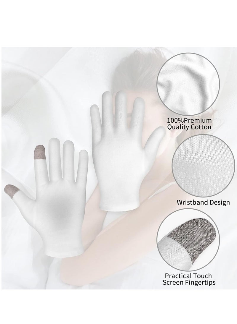 SYOSI 4 Pairs Touch Screen Moisturizing Gloves White Cotton Overnight Bedtime Heal Eczema Sleeping Lotion, Washable Hand Spa Treatment Repair Rough Cracked Dry Skin  - Image 3